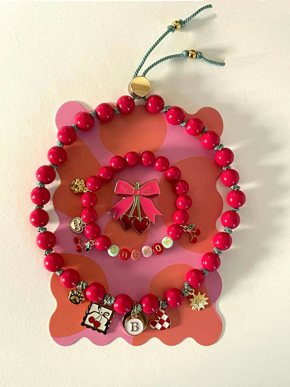 1B/ Collier & bracelet ou bijou de laisse MATCHY MATCHY LOVE CHERRY BICOLORE 🍒☀️♥️🫶🏻🥰🤩😘🍒 pour Menina 🥰