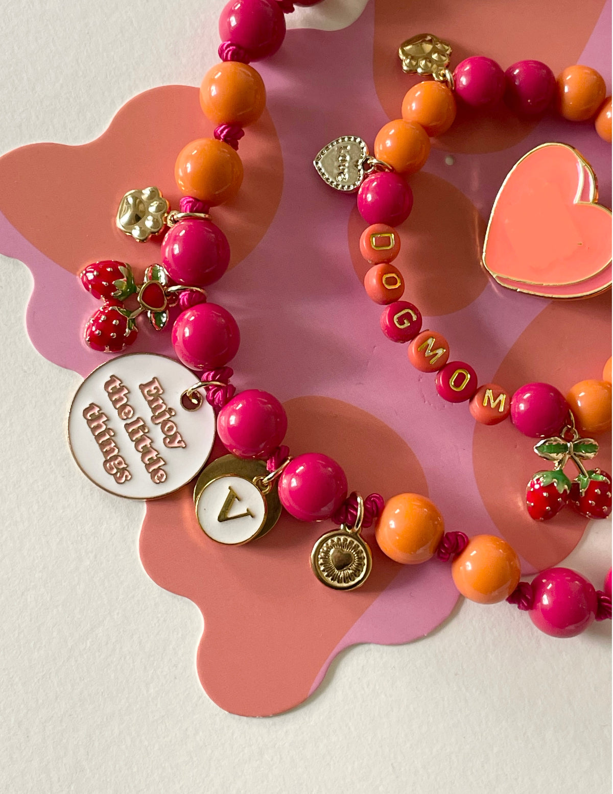 1B/ Collier & bracelet ou bijou de laisse  MATCHY MATCHY ENJOY LOVE BICOLORE ORANGE/CHERRY PINK LEMONADE 🍓🧡🧡♥️♥️🥰🤩🫶🏻