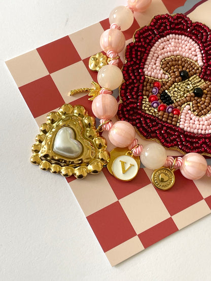 1B/ Collier LOULOU GOLD HEART WHITE PINK STRIPES  🥰🔥💖🤩🐶🐾 & Porte-clés LOVE LOULOU 🥰