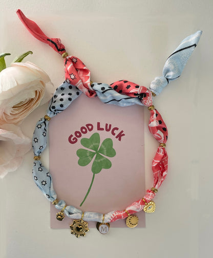 1B/ Collier bandana foulard PASTEL LOVE bicolor 🐶🍀🥰🌝🌛🩵🩵❤️