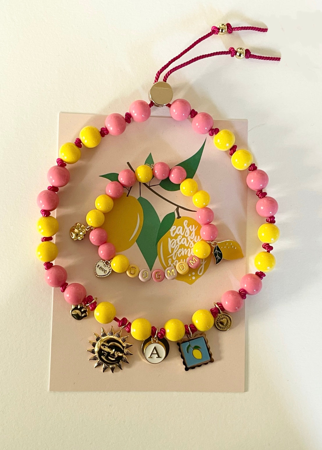 1B/Collier & bracelet ou bijou de laisse LOVE BICOLORE LEMON SUN Pink x Yellow 🐾🐕🐾☀️🍋🩷💛🩷🥰🤩