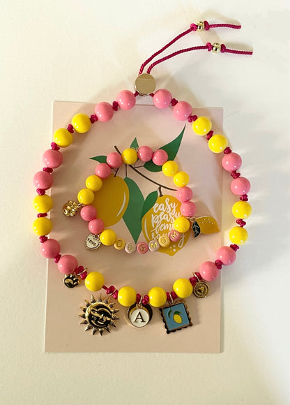 1B/Collier & bracelet ou bijou de laisse LOVE BICOLORE LEMON SUN Pink x Yellow 🐾🐕🐾☀️🍋🩷💛🩷🥰🤩
