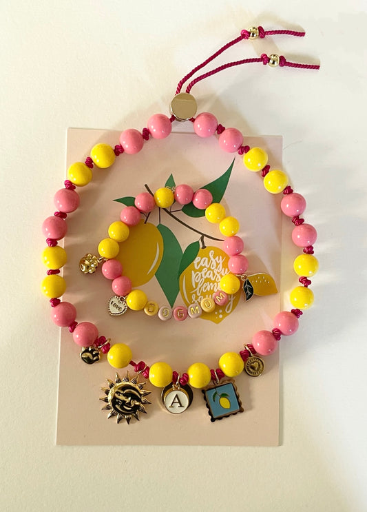 1B/Collier & bracelet ou bijou de laisse LOVE BICOLORE LEMON SUN Pink x Yellow 🐾🐕🐾☀️🍋🩷💛🩷🥰🤩