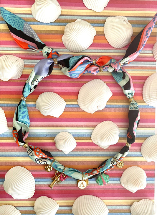 1B/ Collier bandana foulard SUMMER VIBES MULTICOLORE 🩵💜🧡🩷🐚🌊🐾🤩🫶🏻🦞