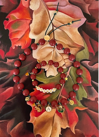1A/ Collier & Bracelet MATCHY MATCHY 🤩 SQUIRREL AUTUMN DREAM bordeaux & vert forêt 🐿️💚♥️🌲✨✨