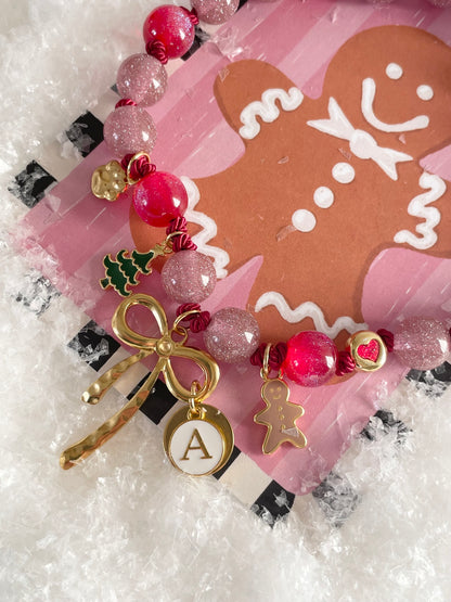 1C/ Collier LOVE GLITTER GINGERBREAD PINK bicolor ♥️🎁✨🎀🎄🐾🤩