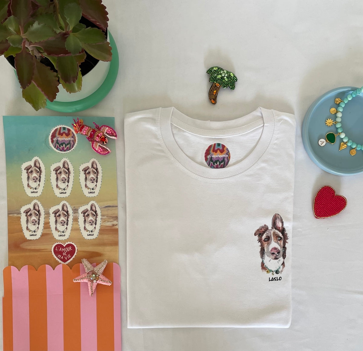 1B/ TEE-SHIRT AQUARELLE DE TON LOULOU + TATOUAGES ÉPHÉMÈRES LOVE LOULOU fait à  la main 🐶😻🌸🌺😎🔥🤩🐾 🩵💛💚☀️😎🫶🏻
