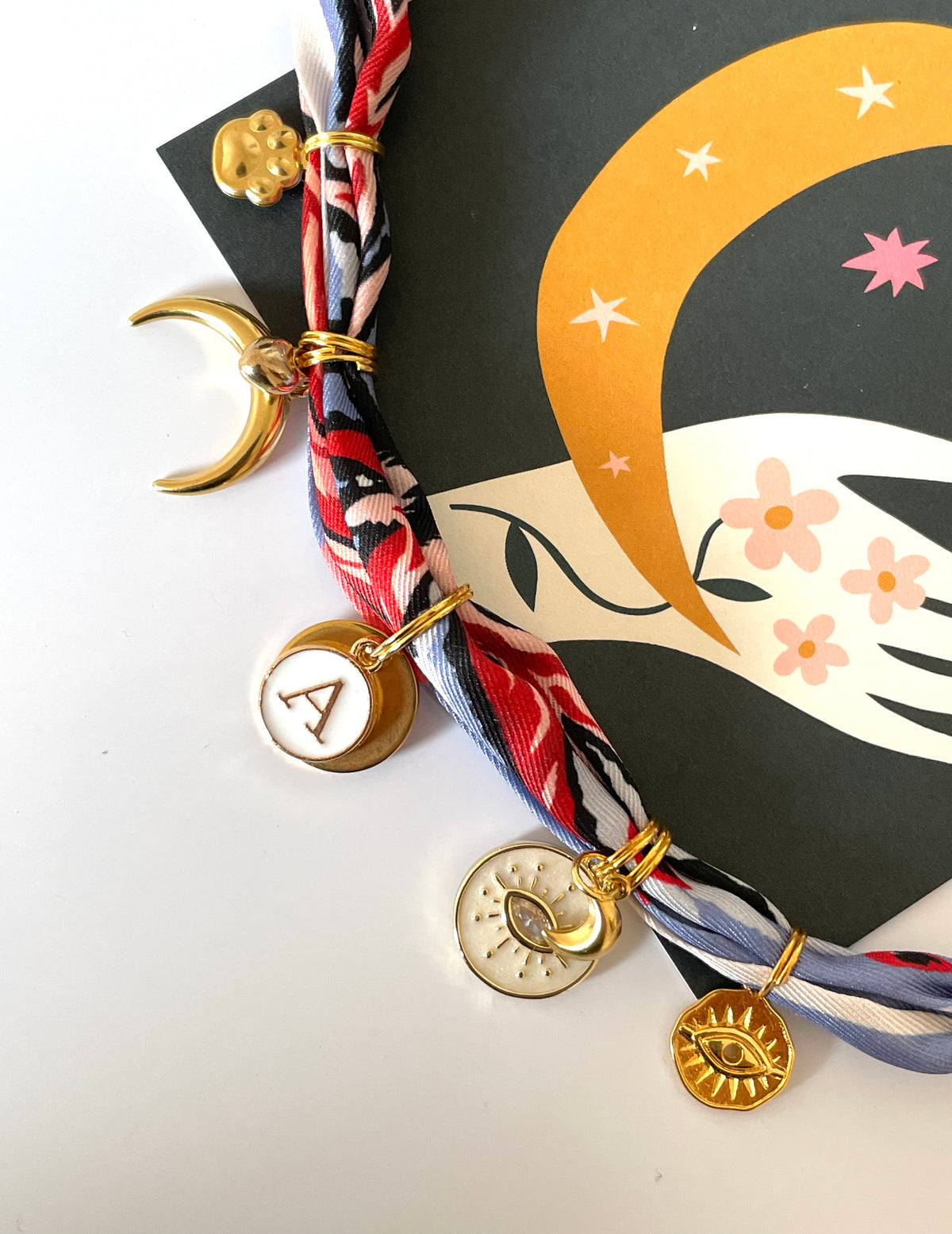 1D/ Collier bandana foulard LOULOU MOON PORTE-BOHNEUR PURPLE RED 🤩💫🌟⭐️✨🐾🫶🏻👁️💜❤️