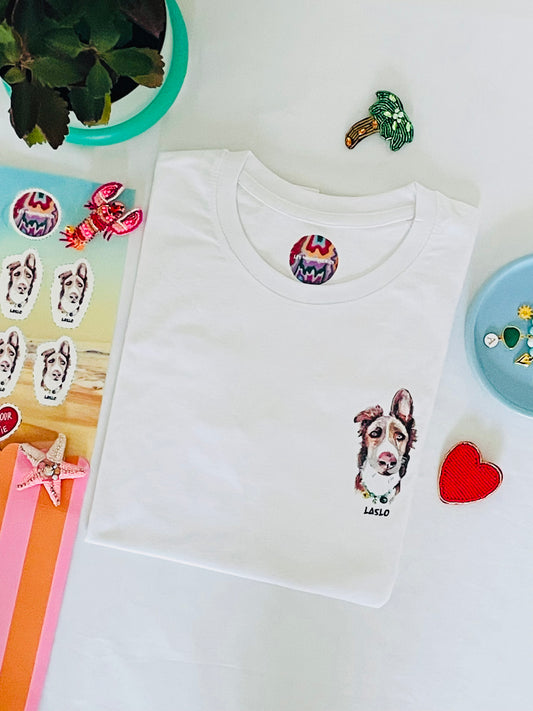 1B/ TEE-SHIRT AQUARELLE DE TON LOULOU + TATOUAGES ÉPHÉMÈRES LOVE LOULOU fait à  la main 🐶😻🌸🌺😎🔥🤩🐾 🩵💛💚☀️😎🫶🏻