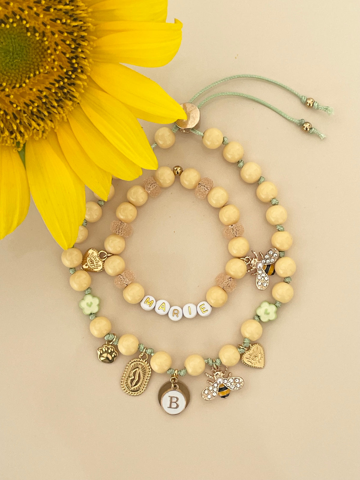 1J/ Collier & Bracelet MATCHY MATCHY BEBEILLE LOVE 🐝🌻💛💋😍🐾 pour EMMA ❤️