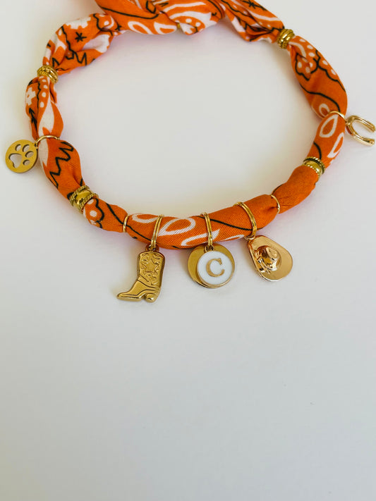 1D/ Collier BANDANA COWGIRL COWBOY Orange 🤠🏜️🧡 pour TRIKI 😊
