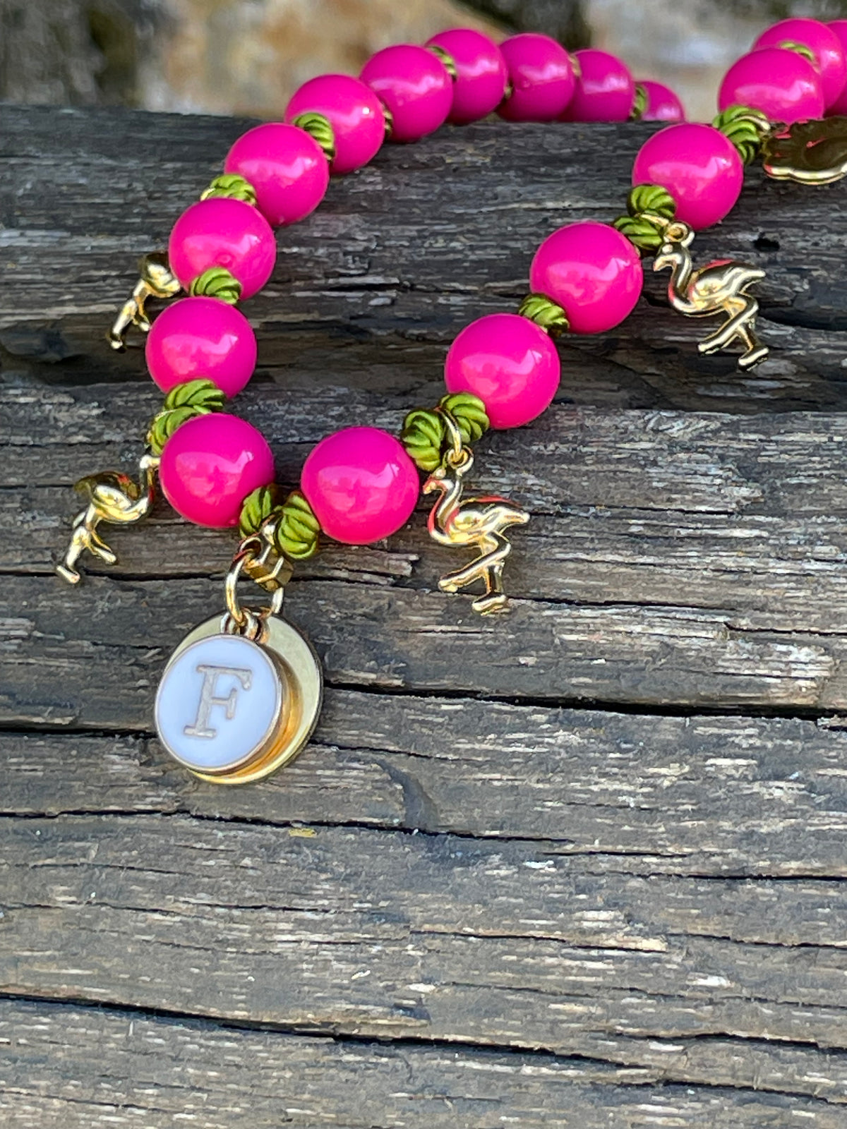 Collier FLAMANTS Fushia et Olive 🦩 🐾🦩✨