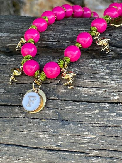Collier FLAMANTS Fushia et Olive 🦩 🐾🦩✨