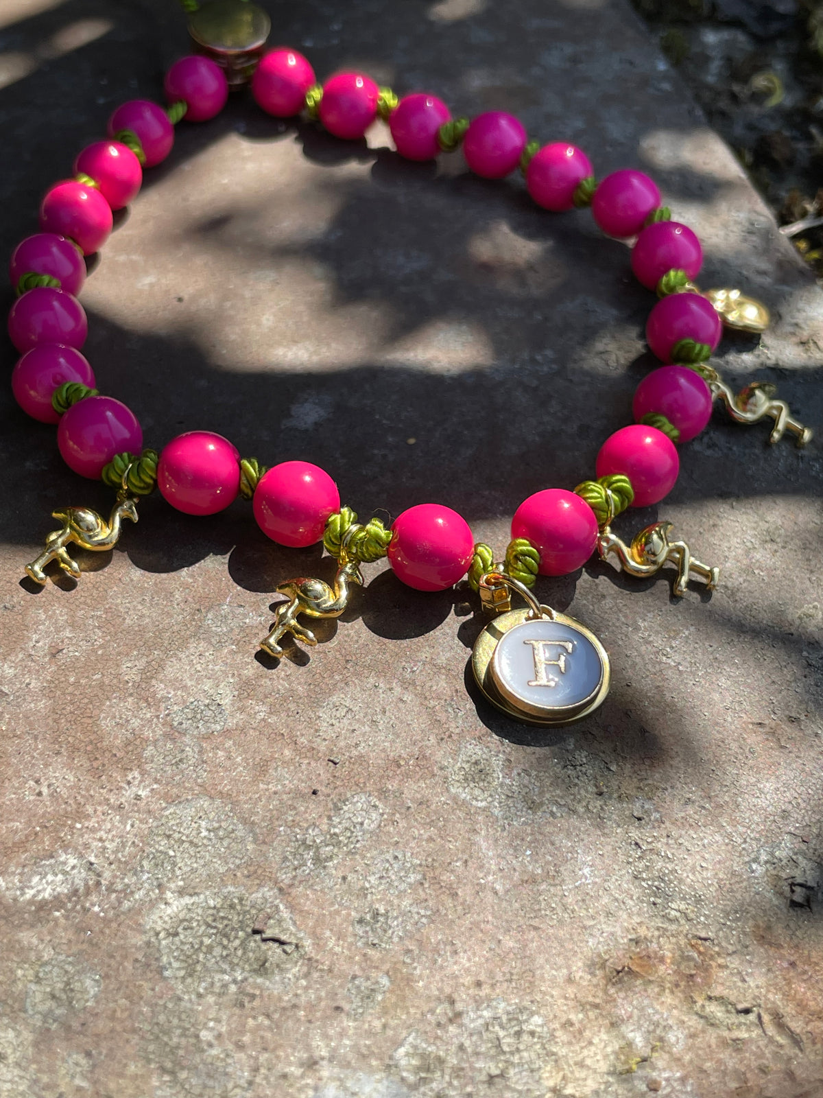 Collier FLAMANTS Fushia et Olive 🦩 🐾🦩✨