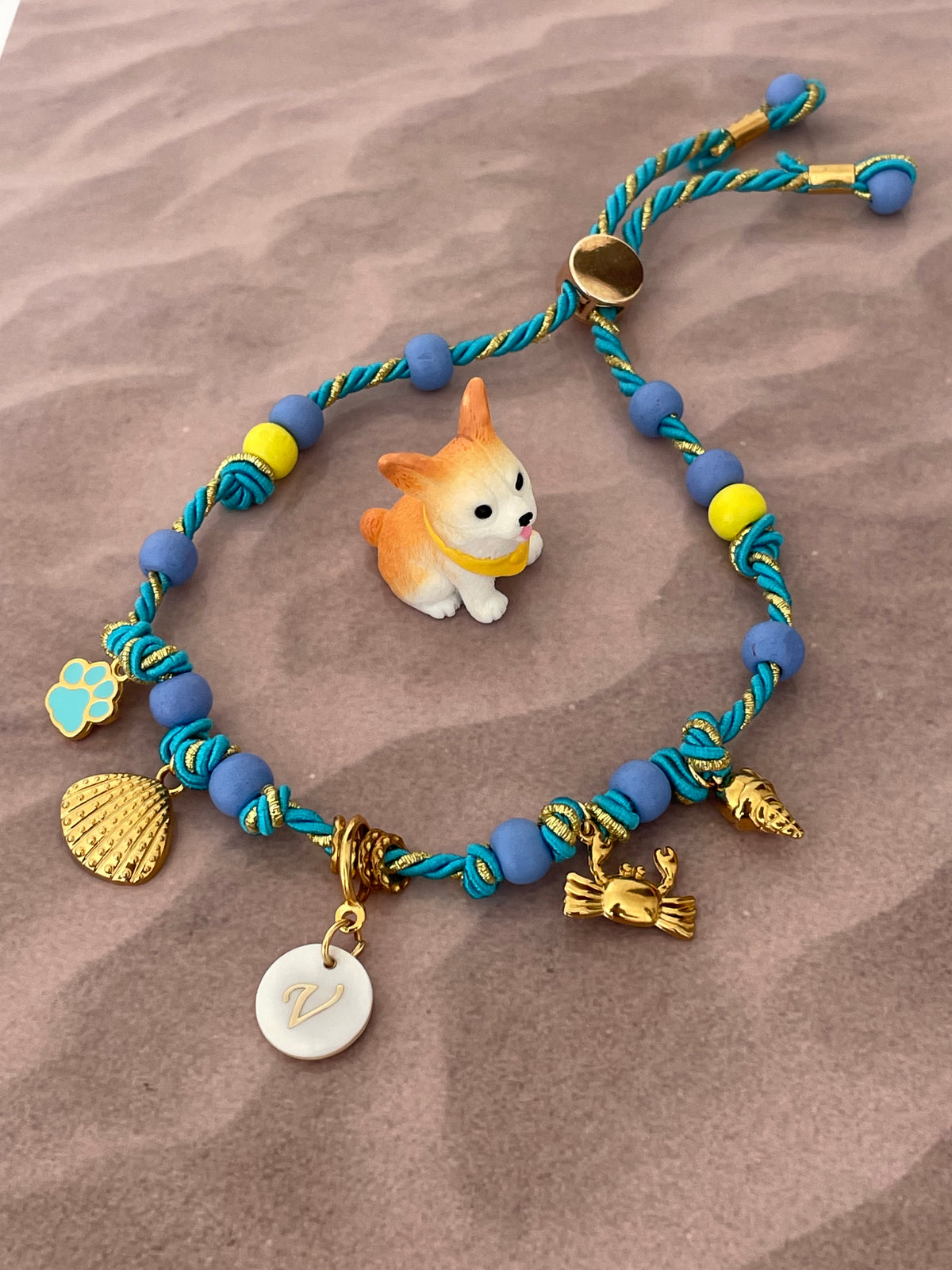 Collier cordon  tressé CRABOUYOU yellow blue 🐚🦀🌊🍦💛🩵🤩
