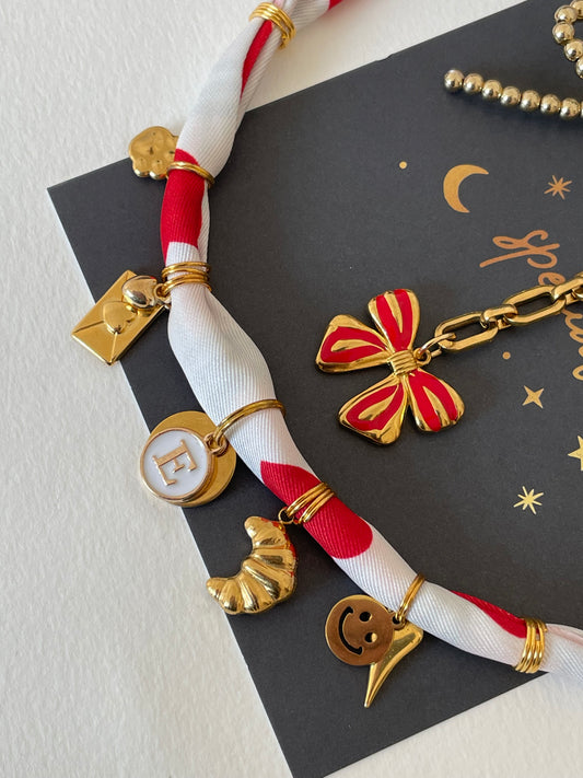 1C/ Collier bandana foulard DÉCLARATION D"AMOUR & CHARMS 🎀💌❤️🥰😘🥐✨