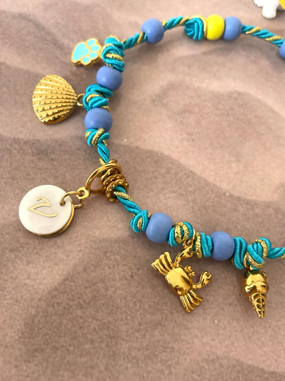Collier cordon  tressé CRABOUYOU yellow blue 🐚🦀🌊🍦💛🩵🤩