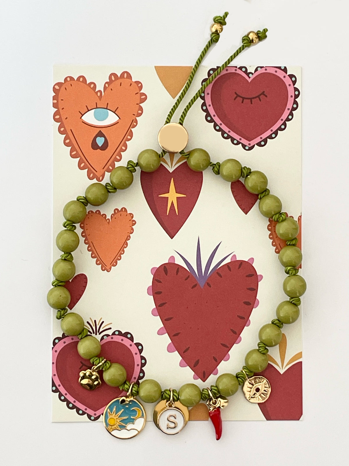 1C/ Collier PORTE-BONHEUR LOULOU GREEN OLIVE 🌞🌛🐶🥰💚👁️🌶️
