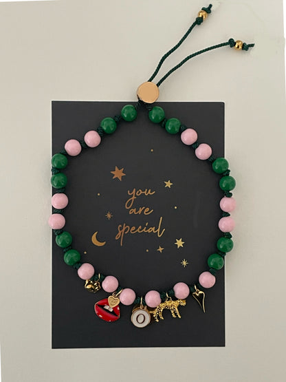 1C/ Collier LEO GREEN X PINK PASTEL 👄💚🩷💚🩷💚🐆✨