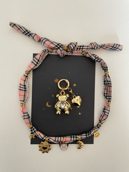 1C/ Collier bandana foulard RHOMBE CROISSANT LOVE &  CHARMS  🥐✨🥰❤️🤩🧸