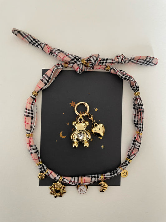 1C/ Collier bandana foulard RHOMBE CROISSANT LOVE &  CHARMS  🥐✨🥰❤️🤩🧸
