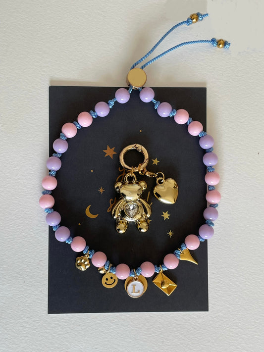 1C/ Collier LOVE LETTER LILAS X PASTEL PINK & CHARMS  💌🧸💜🩷💜🩷💜✨🙂