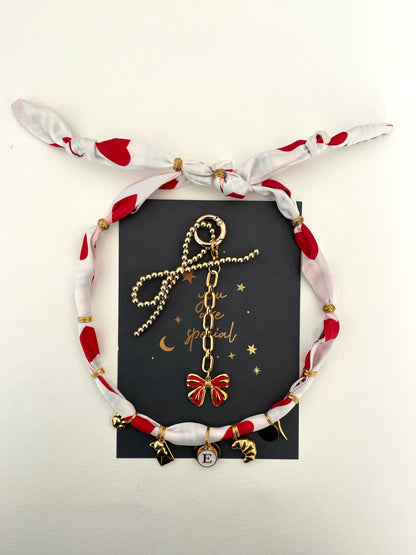 1C/ Collier bandana foulard DÉCLARATION D"AMOUR & CHARMS 🎀💌❤️🥰😘🥐✨