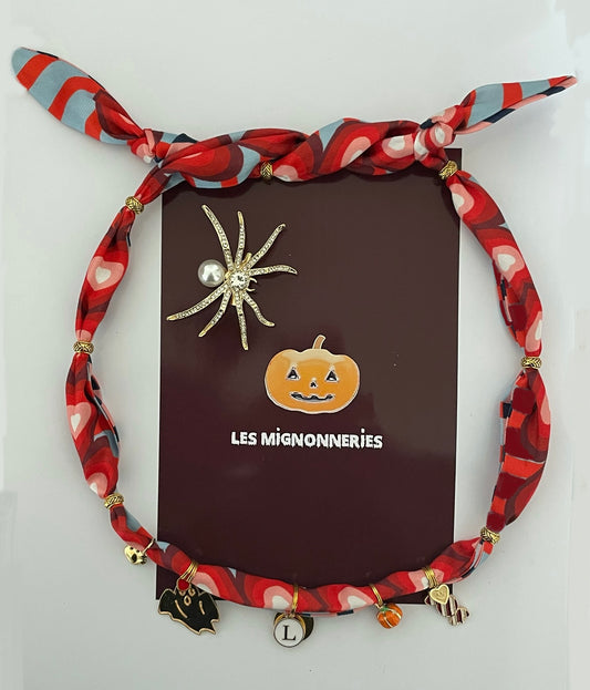 1E/ Collier bandana foulard LOVE LOVE HALLOWEEN RED 🎃❤️👻✨🤩🥰 ❤️