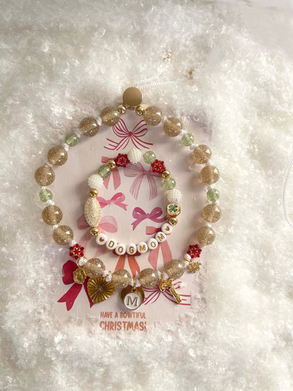 1C/ Collier & bracelet MATCHY MATCHY LOVE GLITTER BARLEY SUGAR champagne/green❄️🦌🎁🍀🥰🐾♥️🍭🎄
