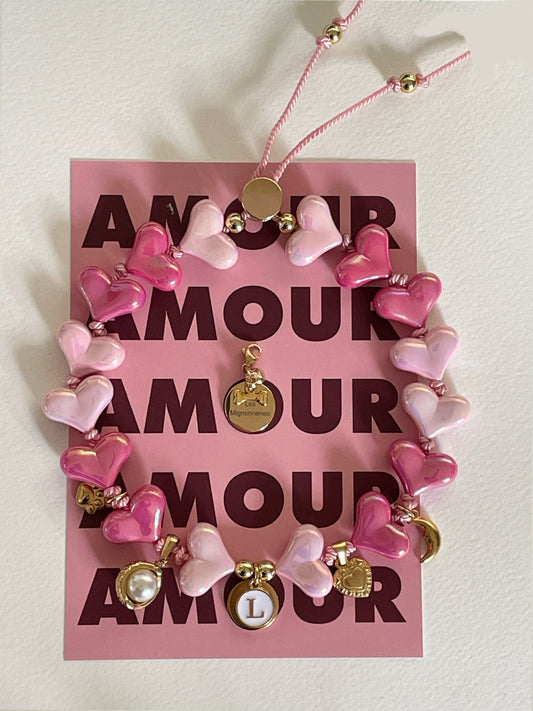 1B/ Collier  LOVE PINK HEART BRIGHT  bicolor 💘✨💖💕🐾🥰 également pour DOGMOM ❤️