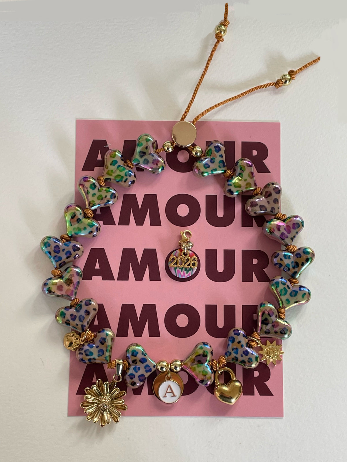 1C/ Collier LOVE LEO HEART BRIGHT FLOWER 🐆🤎✨💘🌸😍 également pour DOGMOM ❤️