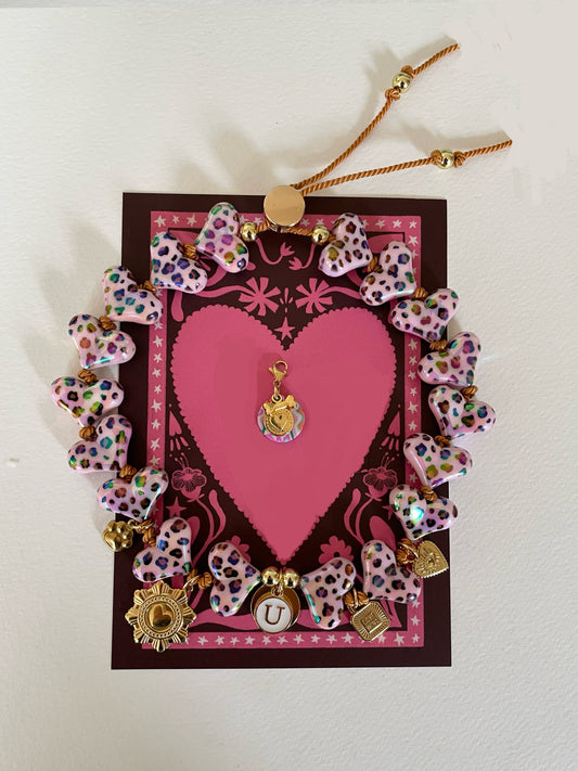 1C/ BILLIE 🔥Collier LOVE PINK LEO HEART LEO BRIGHT 🐆💖✨💘💖🔓 également pour DOGMOM ❤️